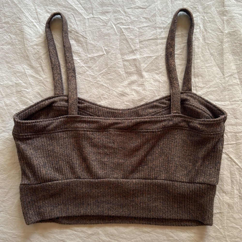 Brown Ribbed Knit Crop Top - Picture 2 of 3